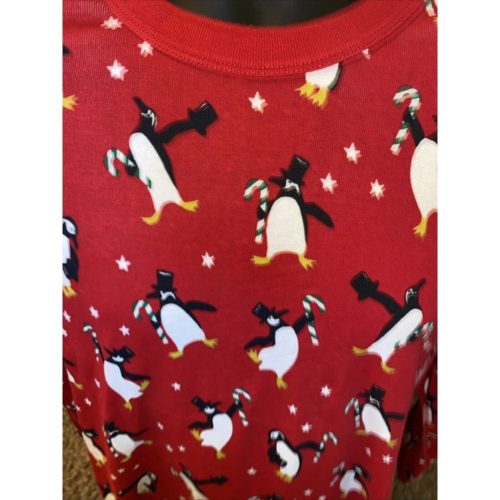 Hanna Andersson Christmas Penguins Red Long John Pajama Top Size Large - Picture 3 of 6